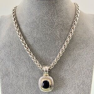 David Yurman 925 & 14k Gold XL Albion Pendant Necklace with Black Onyx 17"